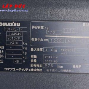 Xe nâng điện đứng lái cũ 1.4 tấn KOMATSU FB14RL-14 giá rẻ