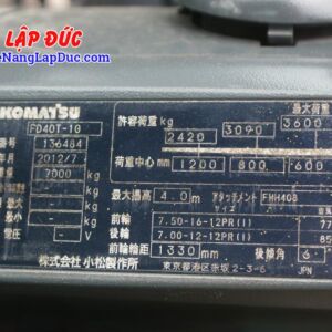 Xe Nâng Dầu 4 Tấn KOMATSU FD40T-10 # 136484