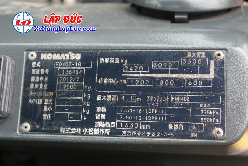 Xe Nâng Dầu 4 Tấn KOMATSU FD40T-10 # 136484 Xe Nâng Dầu 4 Tấn KOMATSU FD40T-10 # 136484