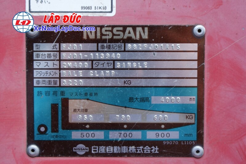 Bảng thông tin xe nâng NISSAN FJ01A15