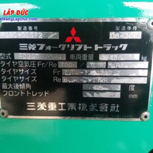 Bảng thông tin xe nâng MITSUBISHI FD20T-F18C 2 tấn