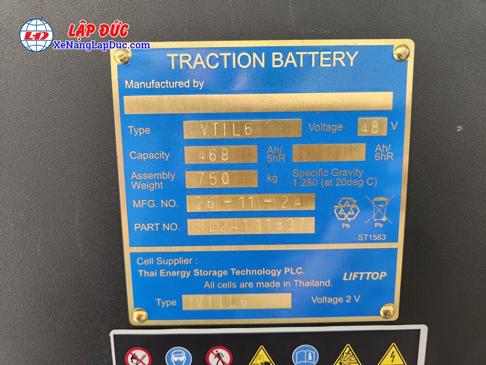 Bảng thông tin Bình điện xe nâng 48V 468Ah LIFTTOP VTIL6 Bảng thông tin Bình điện xe nâng 48V 468Ah LIFTTOP VTIL6