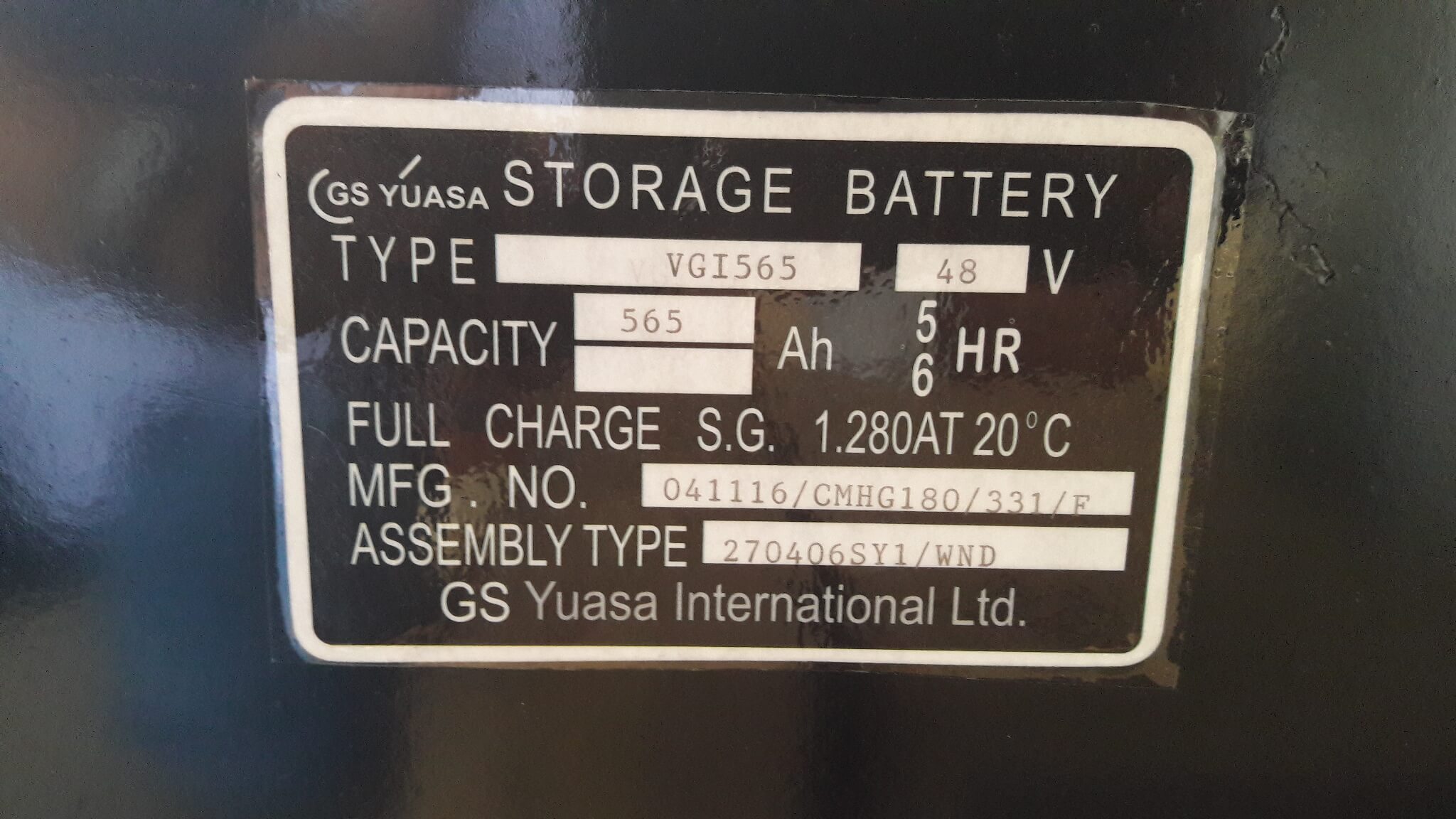 GS YUASA VGI565 Name Plate GS YUASA VGI565 Name Plate