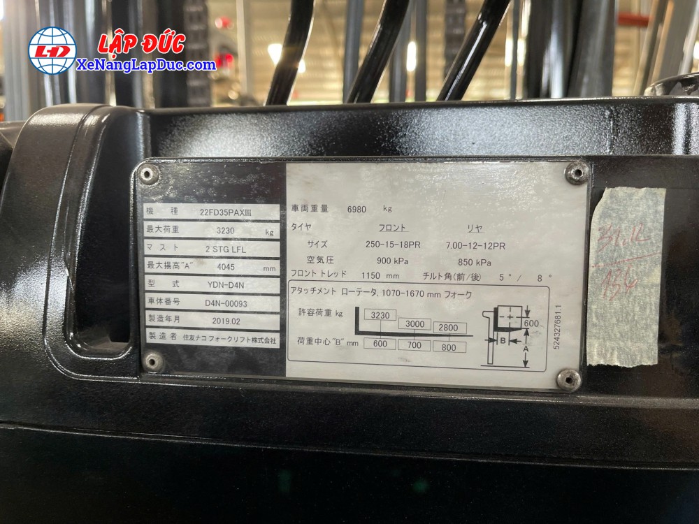 Xe nâng dầu 3.5 tấn Sumitomo 22FD35PAXIII, 4m, SX 2019 Xe nâng dầu 3.5 tấn Sumitomo 22FD35PAXIII, 4m, SX 2019